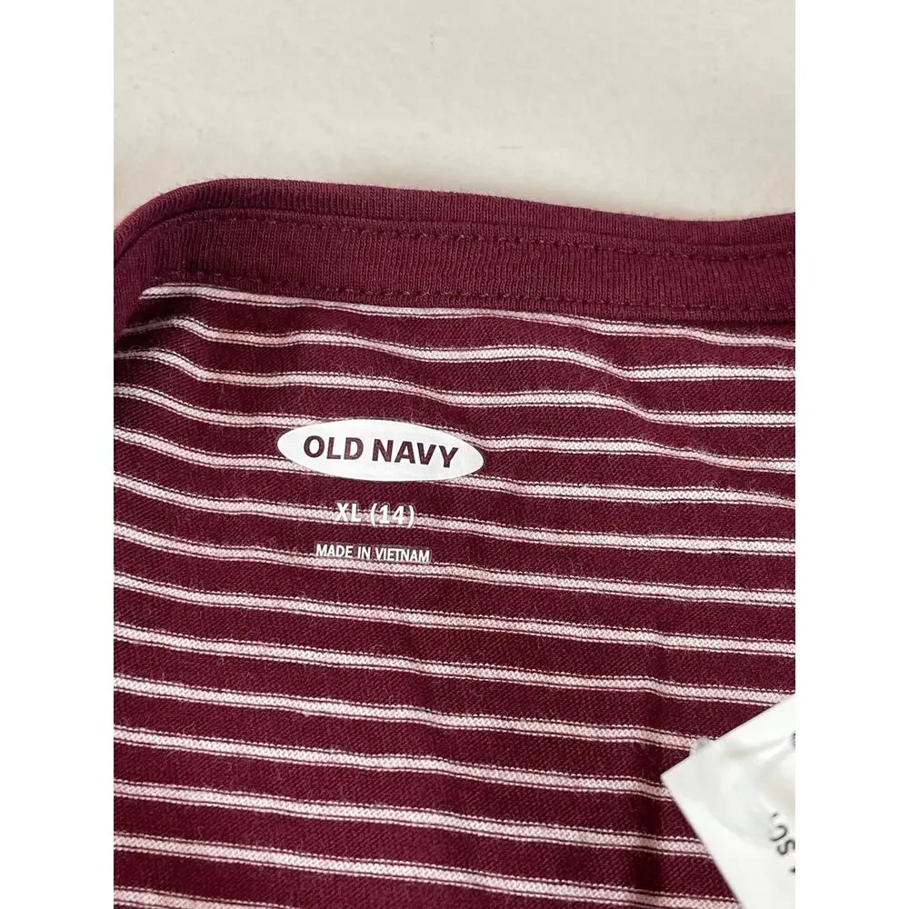 Old Navy Girls Maroon White Striped Long Sleeve Top XL Age 14 New With Tag